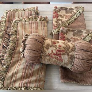 Aubusson-style French Country floral tapestry bolster pillow set